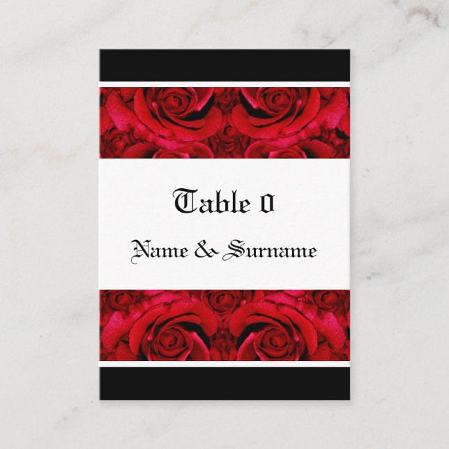 red roses table cards templates - customisable (Front)