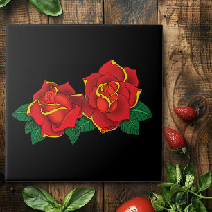 Red Roses Tattoo Ceramic Tile