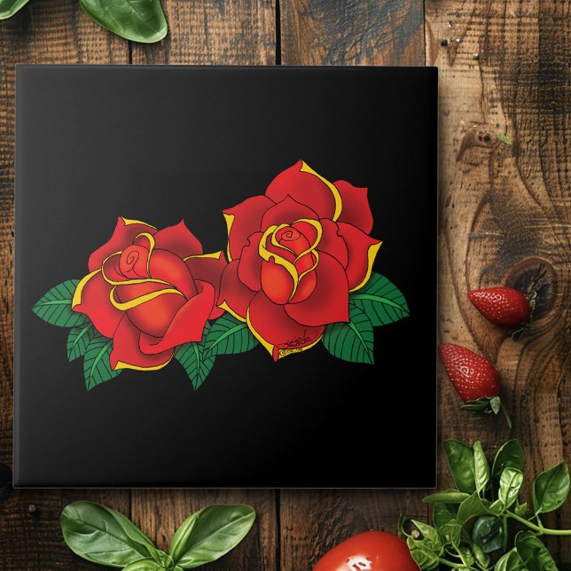 Red Roses Tattoo Ceramic Tile (Creator Uploaded)