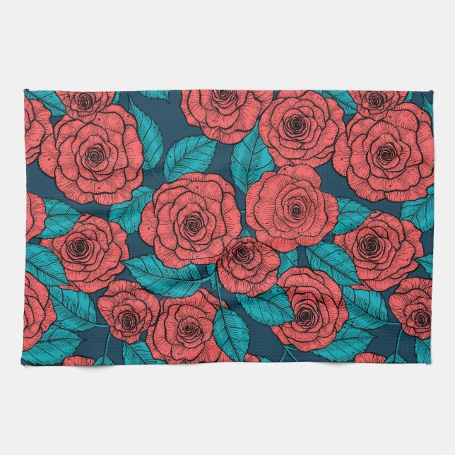 Red roses tea towel (Horizontal)