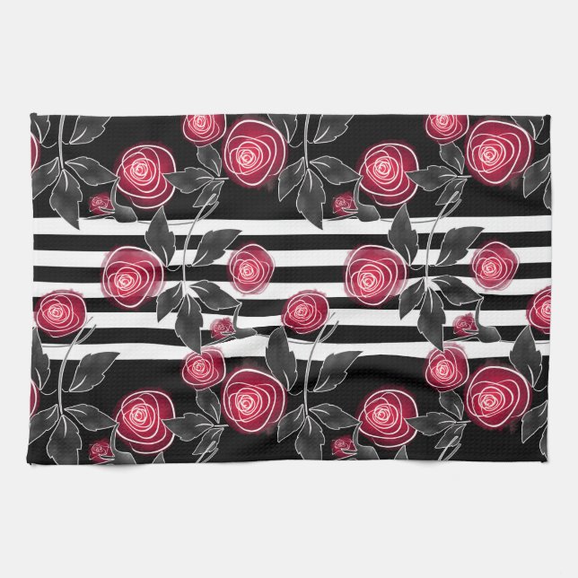 Red roses tea towel (Horizontal)