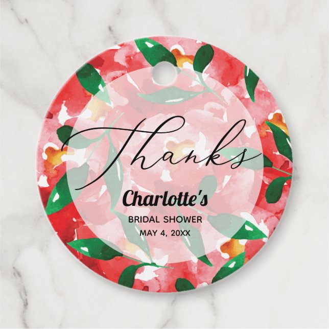 Red Roses Thank You Favour Tags (Front)