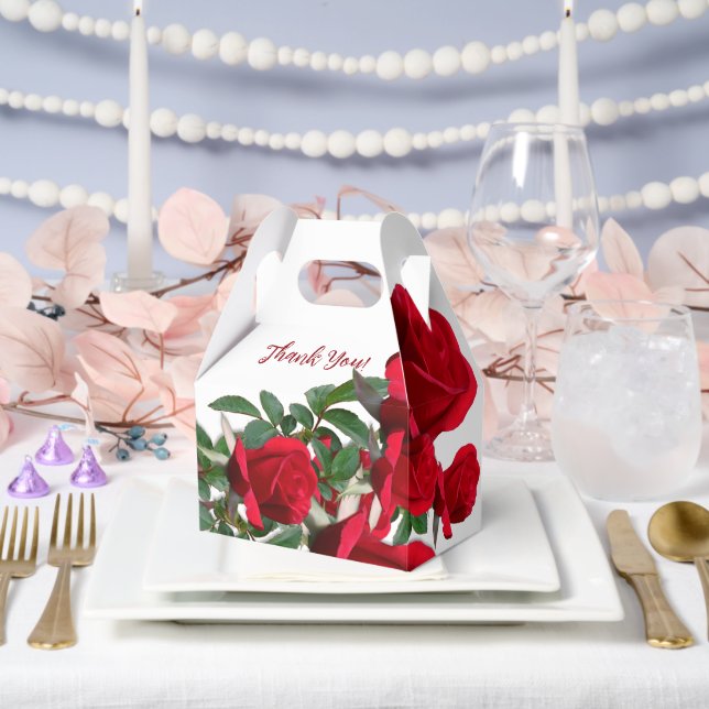 Red Roses Thank You Handle Favour Boxes (Wedding)