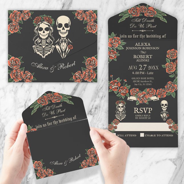 Red Roses Till death do us part skull couple  All In One Invitation (Creator Uploaded)
