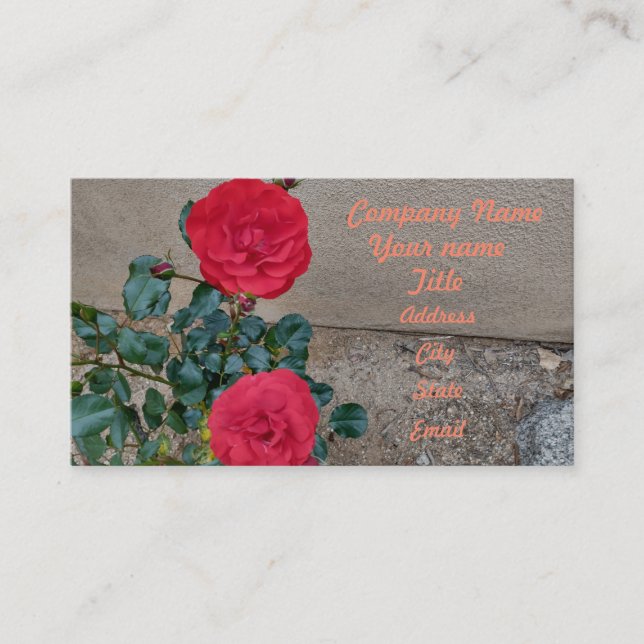 red roses "two roses" floral flowers red petals business card (Front)