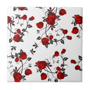 Red roses vector, asymmetric floral petals ceramic tile