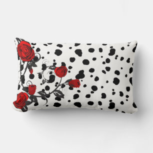 Red Roses Vine Dalmatian Print Lumbar Cushion