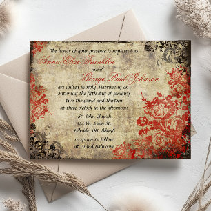 Red Roses Vintage Wedding Invitation