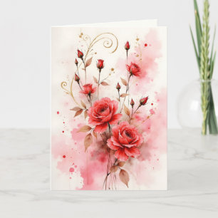 Red Roses Watercolor Anniversary Valentine's Day Card