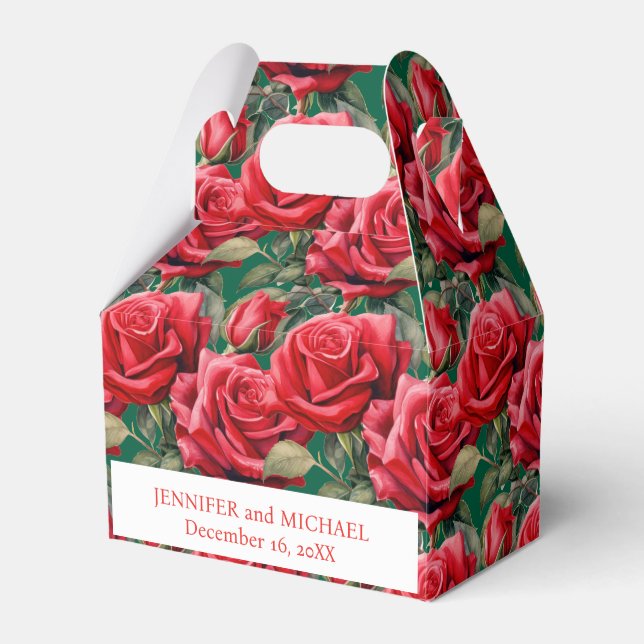 Red Roses Watercolor Favour Boxes (Front Side)