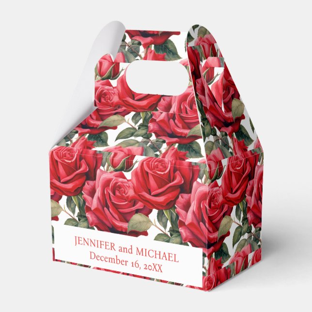 Red Roses Watercolor Favour Boxes (Front Side)