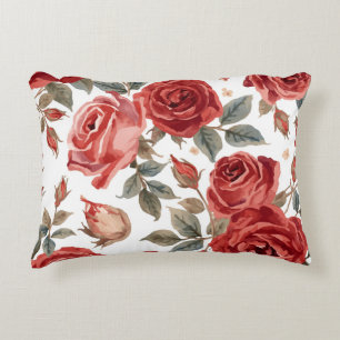 Red Roses Watercolor Floral Botanical Painted Decorative Cushion
