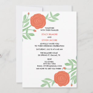 Red Roses Watercolor Red and Green Wedding Invitation