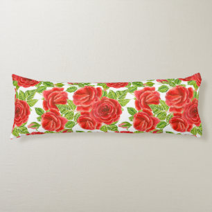 Red roses watercolor seamless pattern body cushion