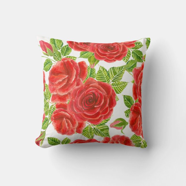 Red roses watercolor seamless pattern cushion (Front)