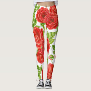 Red roses watercolor seamless pattern leggings