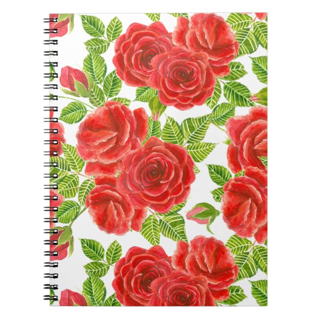 Red roses watercolor seamless pattern notebook (Front)