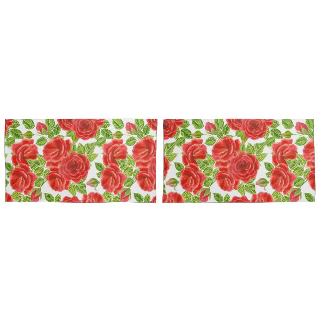 Red roses watercolor seamless pattern pillowcase (Front-Set)