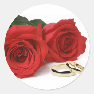 Red Roses & Wedding Bands Classic Round Sticker