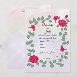 Red roses wedding bouquet, Bridal shower Invitation