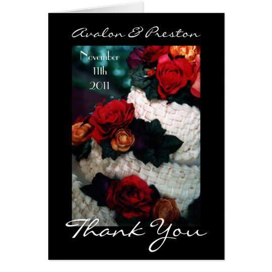 Red Roses Wedding Cake Thank You Note Card