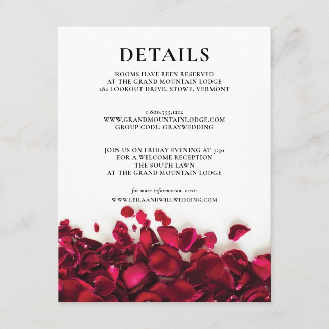 Red Roses Wedding Details Enclosure Card (Front)