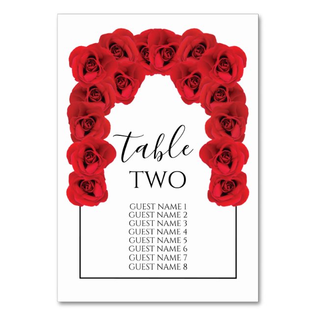 Red Roses Wedding Guest Names Table Number (Back)