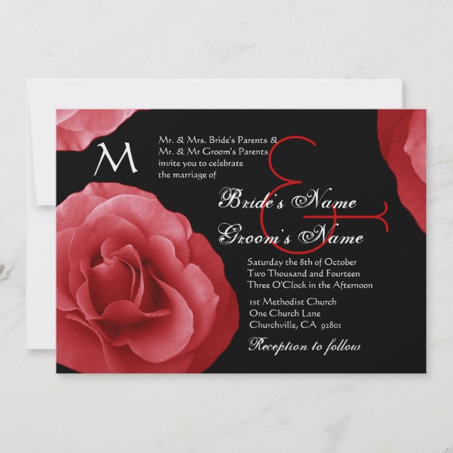 Red Roses Wedding Invitation Metallic (Front)