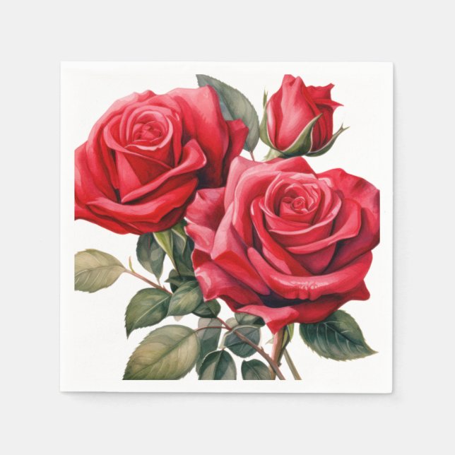 Red Roses Wedding Napkin (Front)