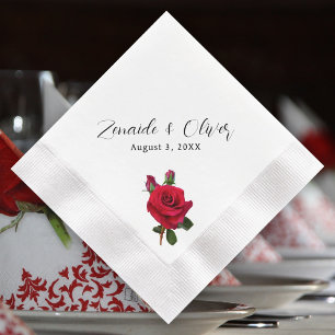 Red Roses Wedding Personalised Napkins