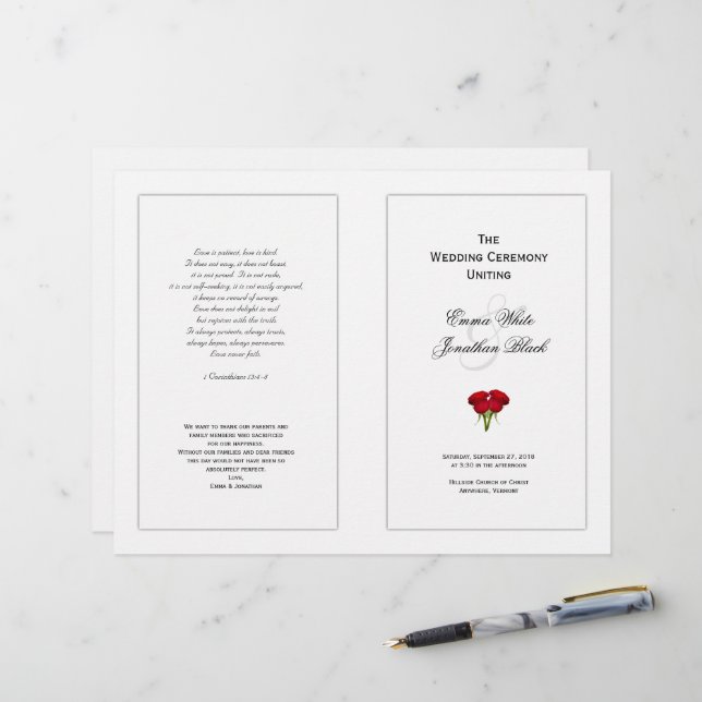 Red Roses Wedding Program Template (Front/Back In Situ)