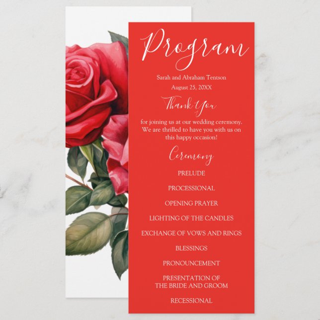 Red Roses Wedding Programs (Front/Back)