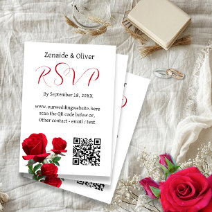 Red Roses Wedding QR Code Website Reply Cards