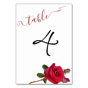 Red Roses Wedding Reception Table Number Card