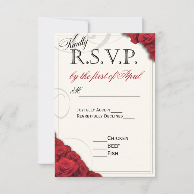 Red Roses Wedding RSVP Card (Front)