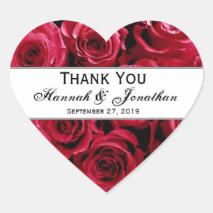 Red Roses Wedding Thank You Bride Groom Heart Sticker