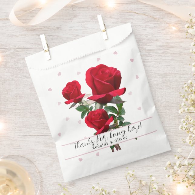 Red Roses Wedding Thank You Favor Bags (Clipped)