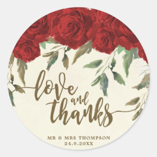 red roses wedding thank you favor sticker