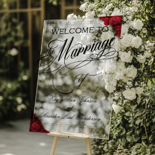 Red Roses Wedding Welcome Acrylic Sign
