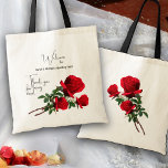 Red Roses Wedding Welcome Guests Hotel Tote Bag<br><div class="desc">Wedding welcome bags with red roses design and custom text. Welcome wedding guests to the hotel, or location of the event, with "thank you" bags. The wording on this bag welcomes guests and thanks them for being here. Also include names of the bride and groom. The other side of the...</div>