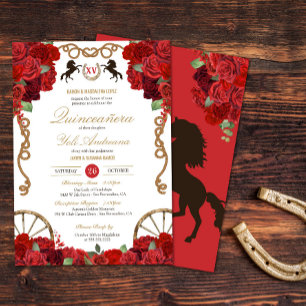 Red Roses Western Charra Quinceañera Invitation