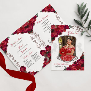 Red Roses Western Charro Quinceañera Program