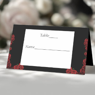 Red Roses Whit Black Wedding Place Card