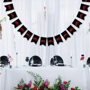 Red Roses White Black Bunting