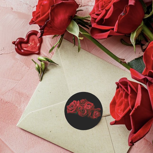 Red Roses White Black Elegance Timeless Classic Round Sticker (Creator Uploaded)