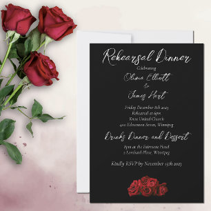 Red Roses White Black Elegance Timeless  Invitation