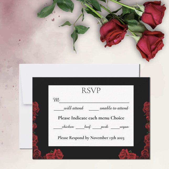 Red Roses White Black Elegance Timeless RSVP Card (Creator Uploaded)