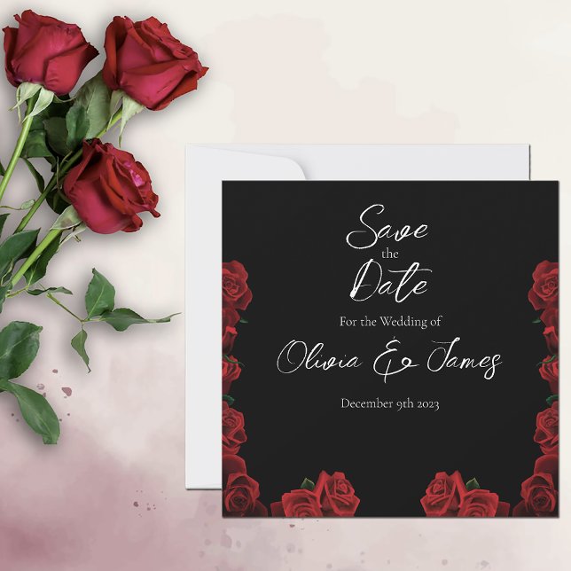 Red Roses White Black Elegance Timeless  Save The Date (Creator Uploaded)