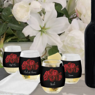 Red Roses White Black Elegance Timeless Stemless Wine Glass