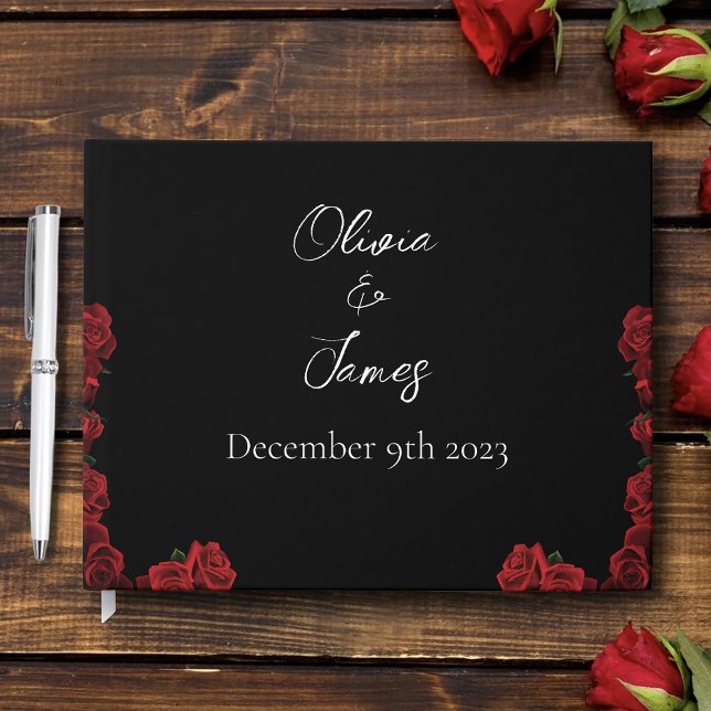 Red Roses White Black Elegance Timeless Wedding Guest Book (Creator Uploaded)